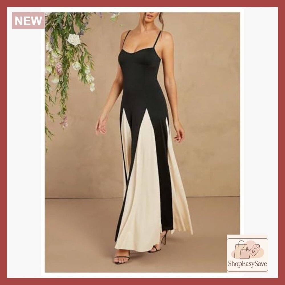 Elegant Spaghetti Strap Maxi Dress Flowy Formal Party Wear Chic Minimal - Picture 5 of 5